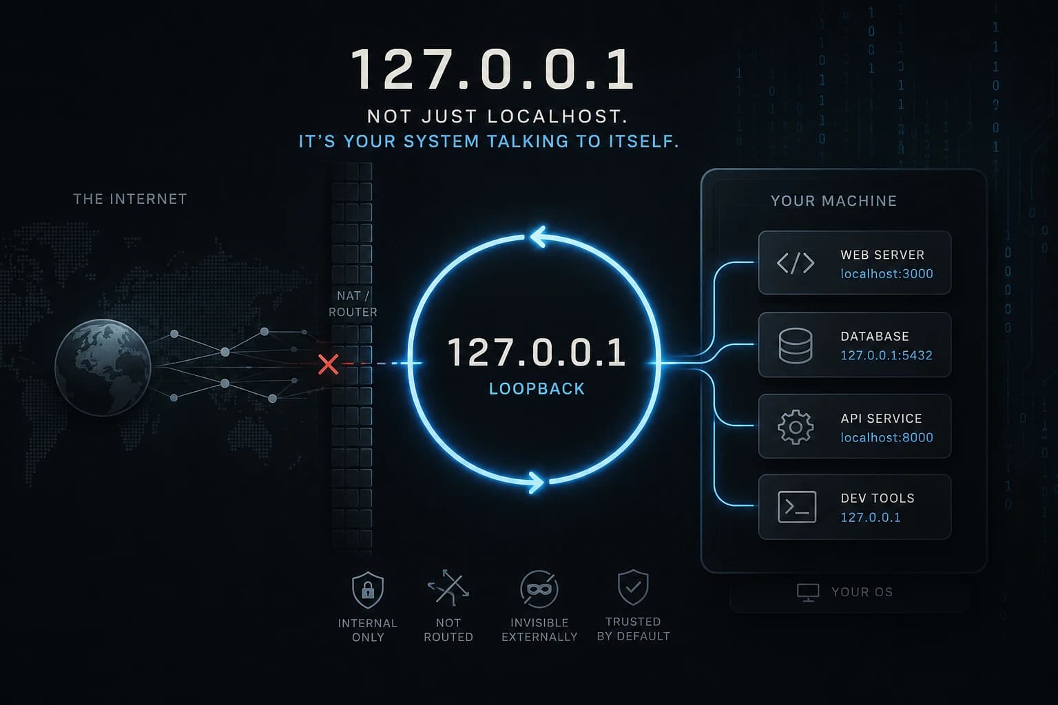127.0.0.1 Loopback Address and Localhost Networking Concept