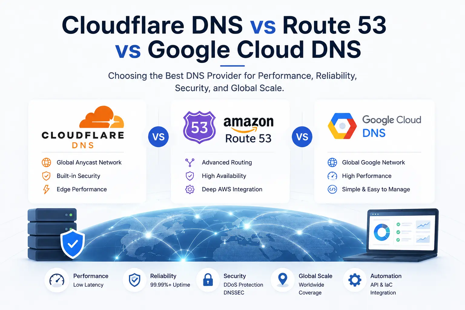 Cloudflare DNS vs Route 53 vs Google Cloud DNS infrastructure comparison