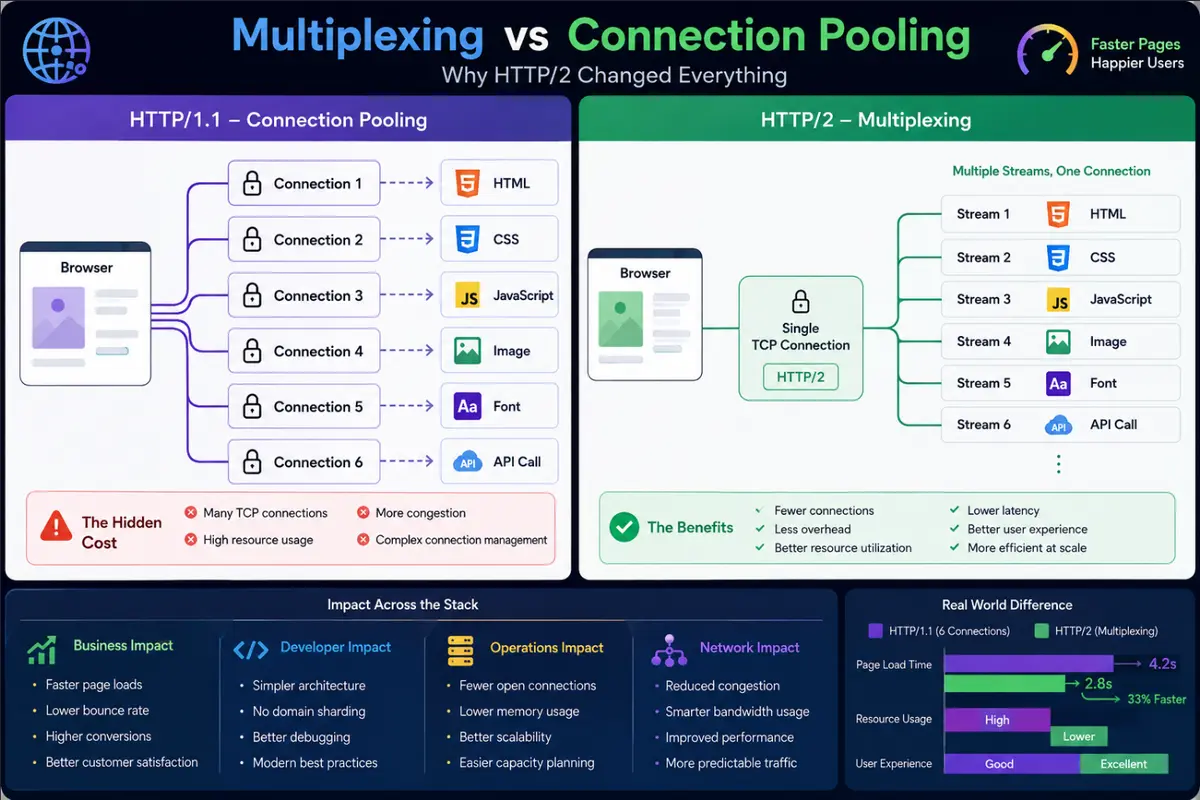 HTTP2 Multiplexing vs Connection Pooling Visualization