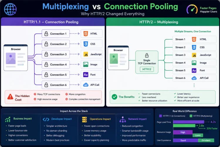 HTTP2 Multiplexing vs Connection Pooling Visualization